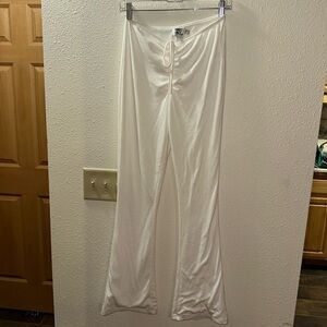 Princess Polly White Flared Lounge Pants with cinched tie waist